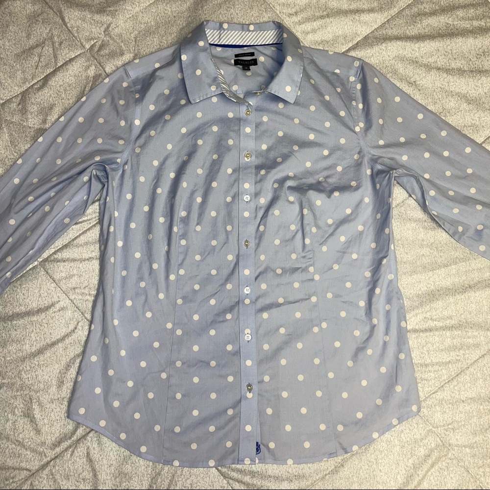 Talbots Burton Down Shirt Light Purple With White Polka Dots Size 12
